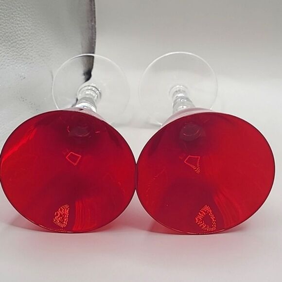 Vintage Ruby Red Fluted Wine Glasses, Set of 2 - Picture 4 of 5